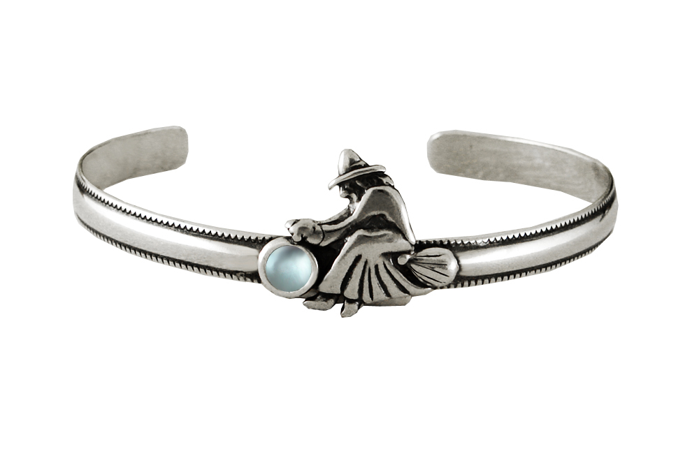 Sterling Silver Witch Cuff Bracelet With Blue Topaz